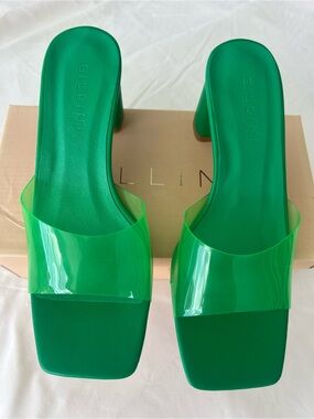 NIB, Billini Clear Green Band Slide Mules, Sz 7